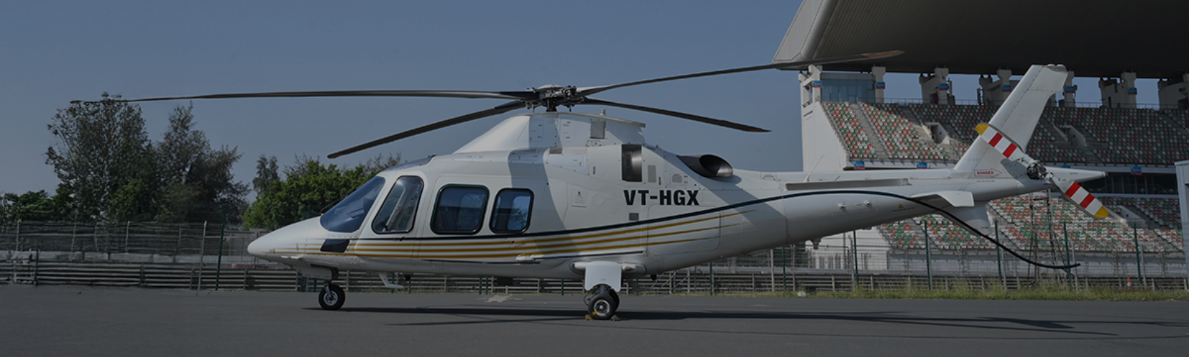 Helicopter flying over mountains